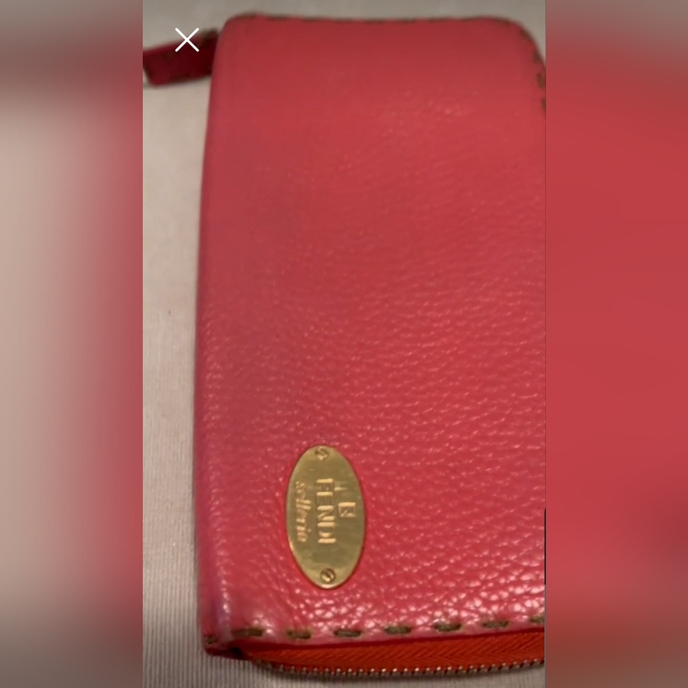 Fendi Selleria leather, Orange zip around wallet